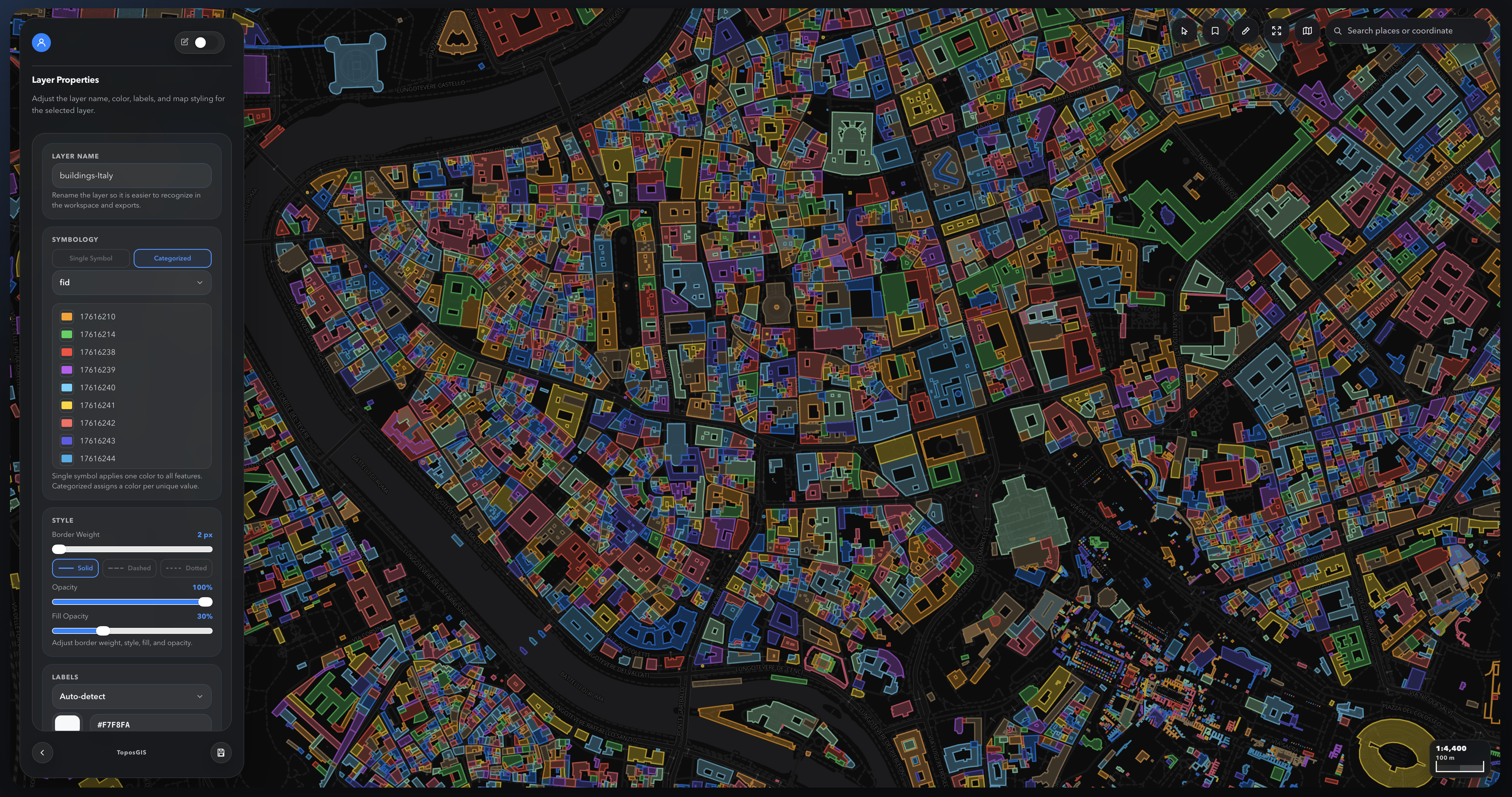 ToposGIS layer styling screenshot